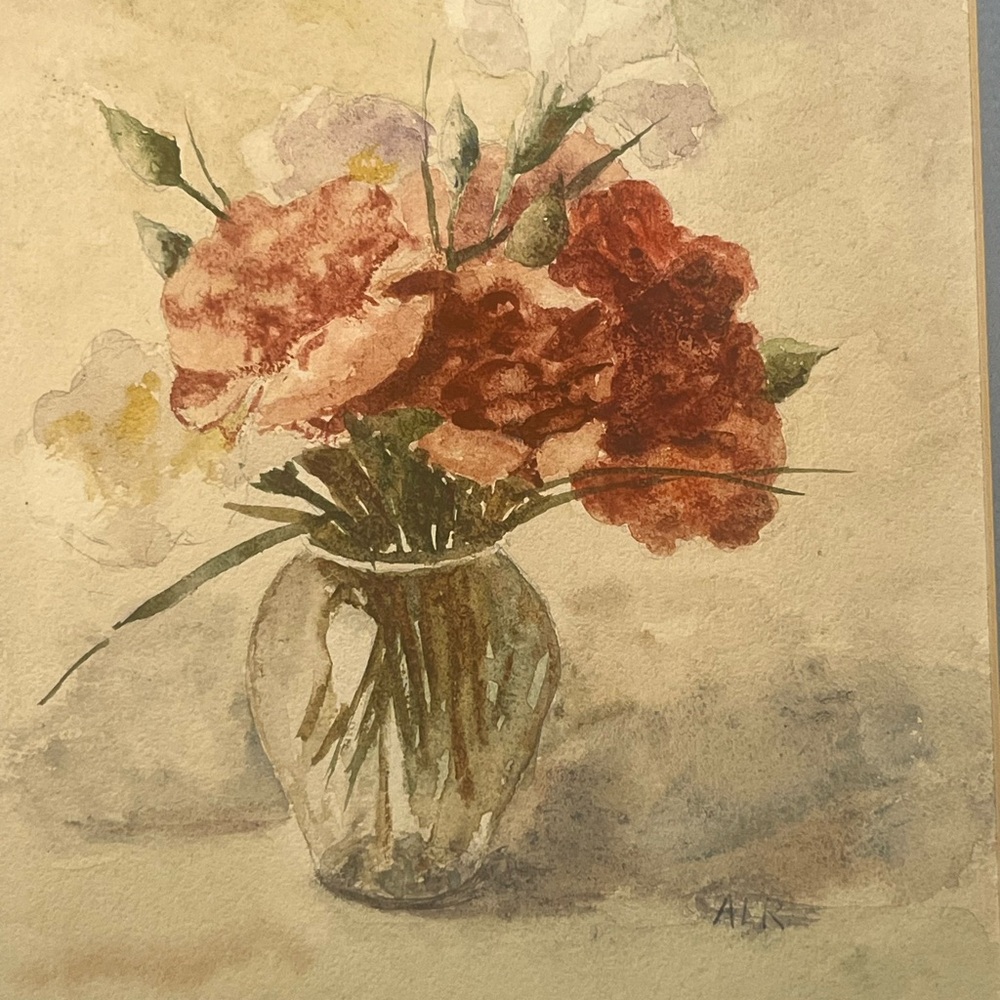 ORIGINAL hand painted Floral Watercolor Art in Blue Mat - Picture 3 of 9